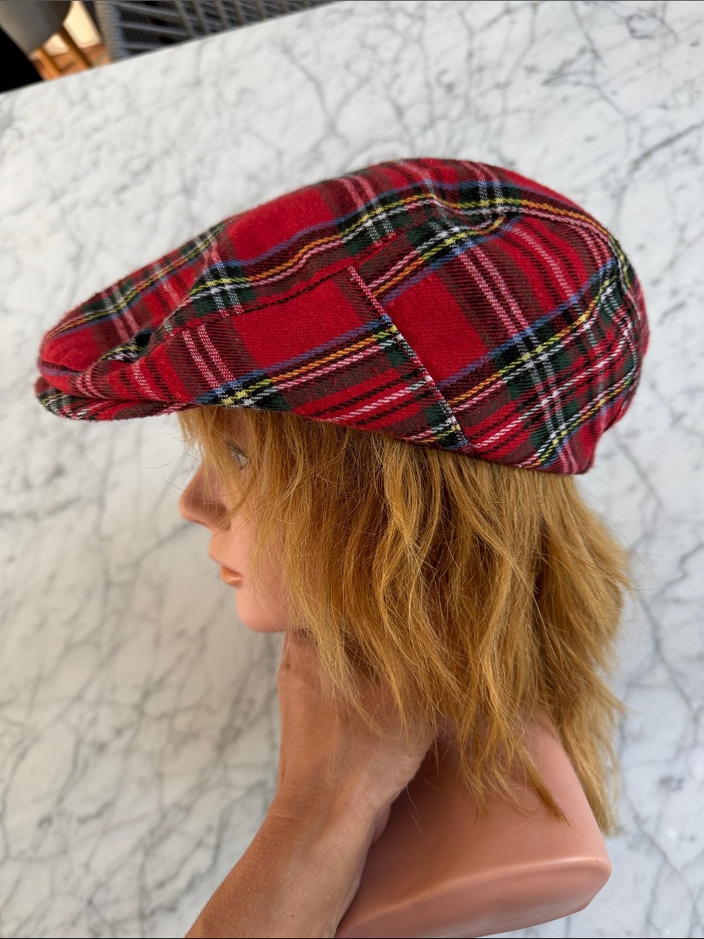 Red Tartan Plaid Flat Beret Hat Adjustable Snap Back OSFM